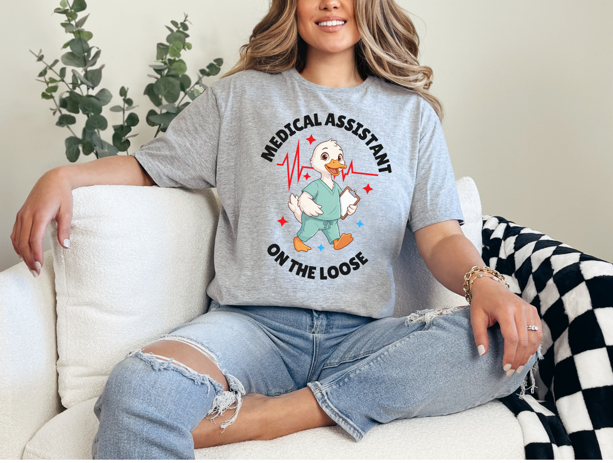 Medical Assistant On The Loose Duck T-Shirt | Funny Medical Assistant Gift | Cute Healthcare Worker Graphic Tee | Clinic Humor Shirt