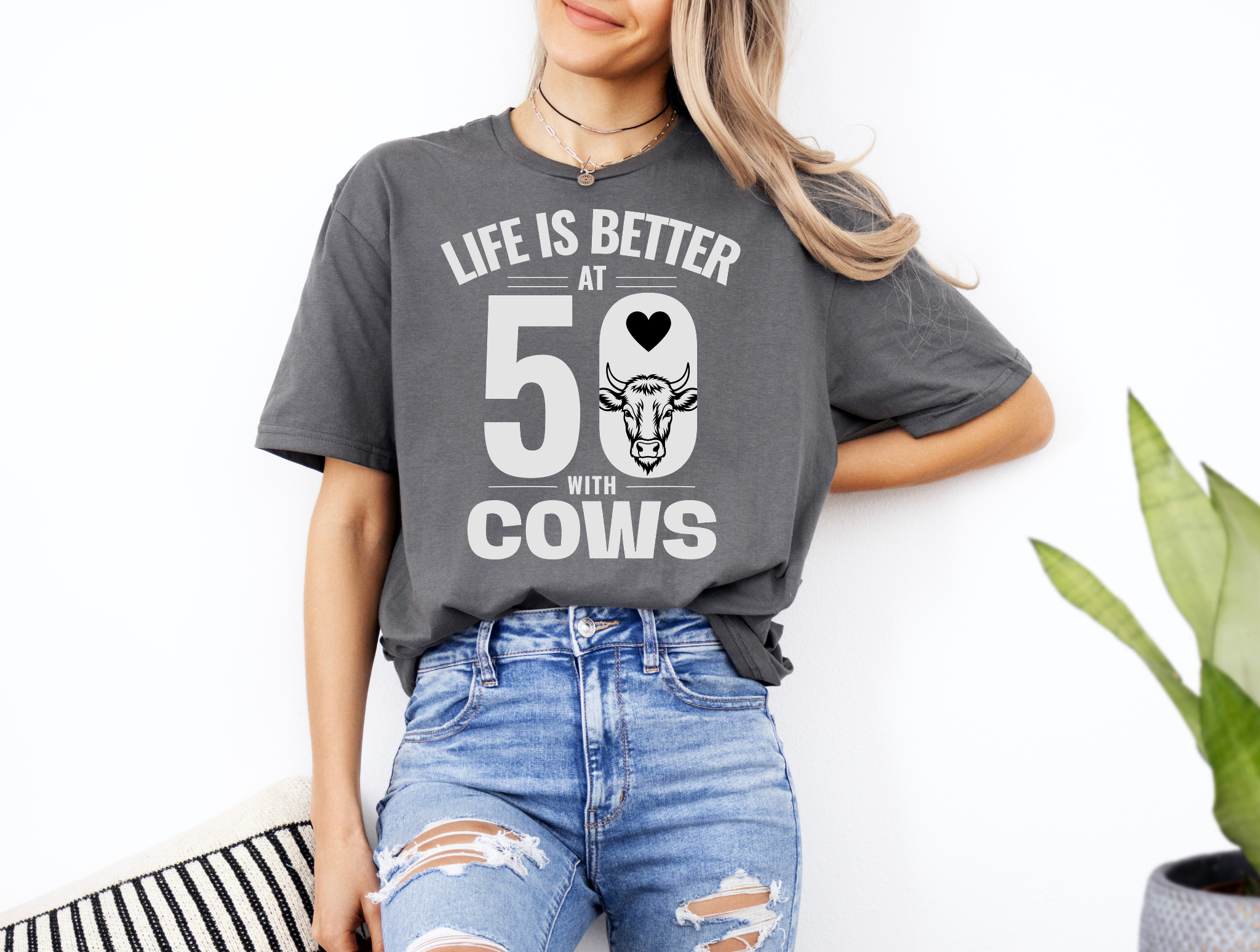 Life Is Better At 50 With Cows Shirt – Funny 50th Birthday Cow Lover Gift, Farm Animal Graphic Tee