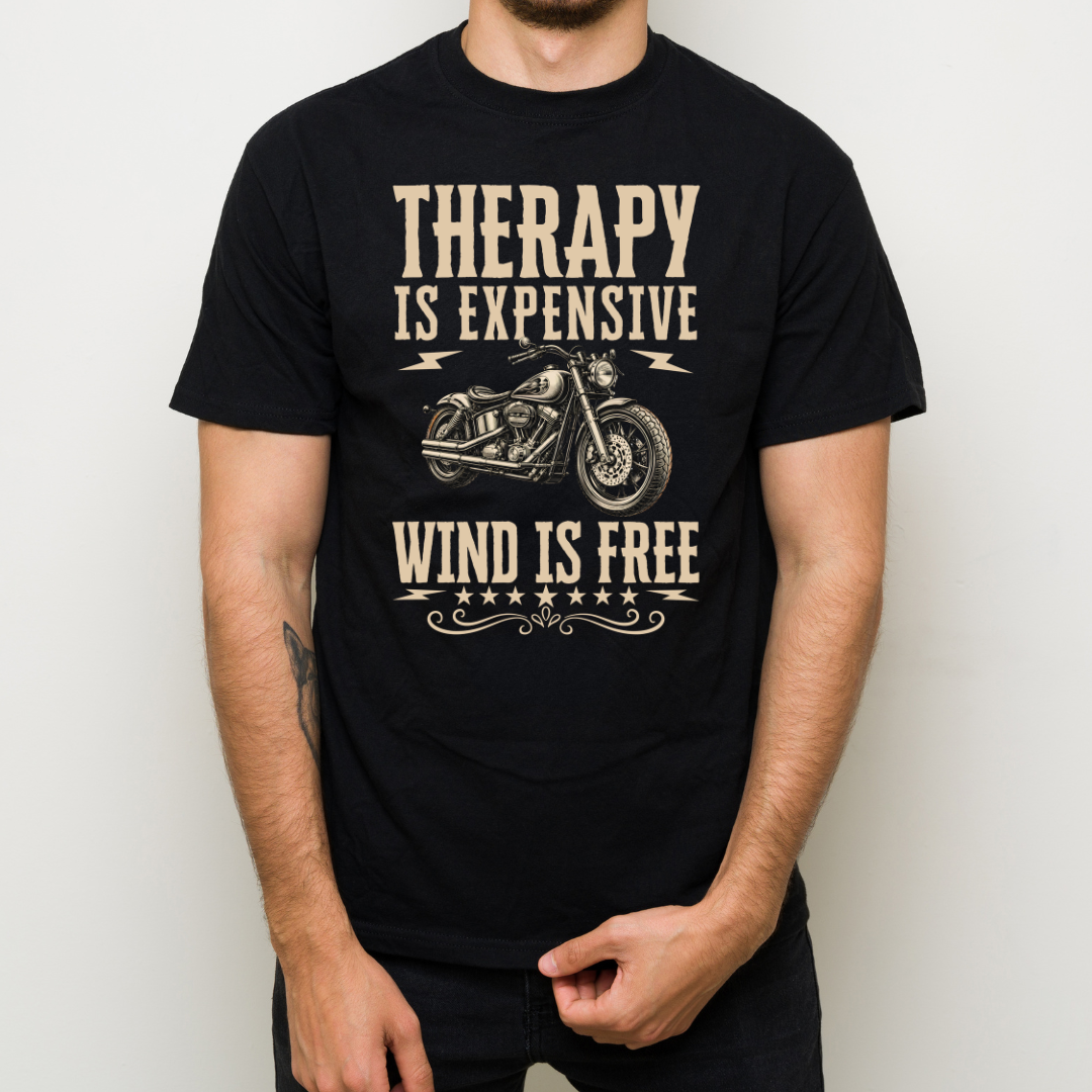 Therapy Is Expensive Wind Is Free Shirt – Funny Motorcycle Rider Gift, Biker Graphic Tee, Vintage Chopper Shirt