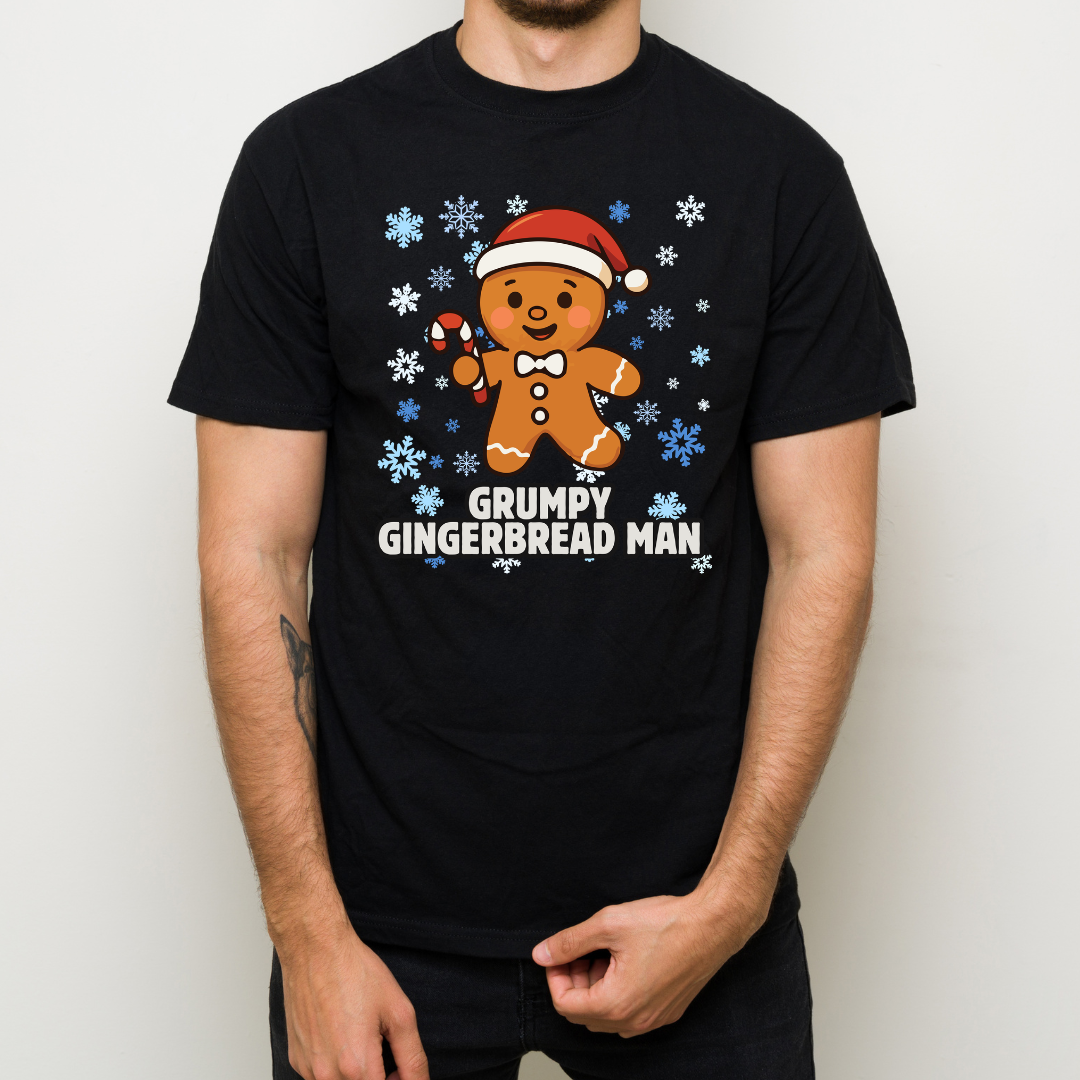 Grumpy Gingerbread Man Christmas T-Shirt | Funny Gingerbread Cookie Shirt | Cute Holiday Graphic Tee | Matching Family Christmas Gift