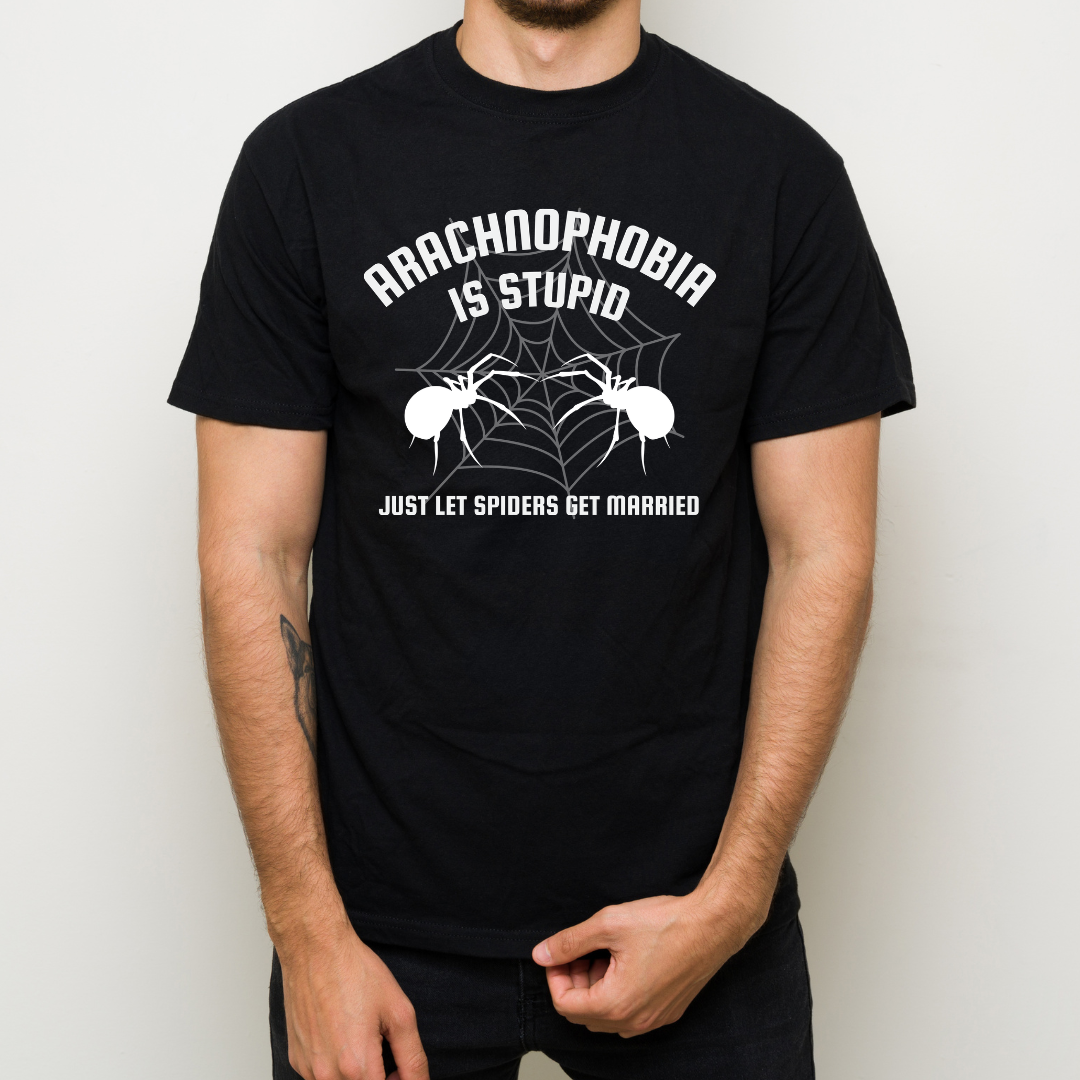 Arachnophobia Is Stupid Just Let Spiders Get Married T-Shirt | Funny Spider Shirt | Halloween Graphic Tee | Gothic Humor Gift