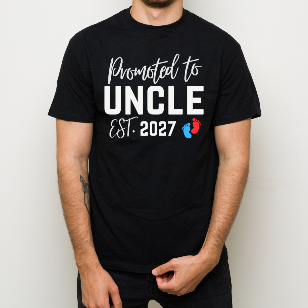Promoted to Uncle Est 2027 T-Shirt, New Uncle Announcement Gift, Funny Family Reveal Graphic Tee, Baby Announcement Party Shirt Design