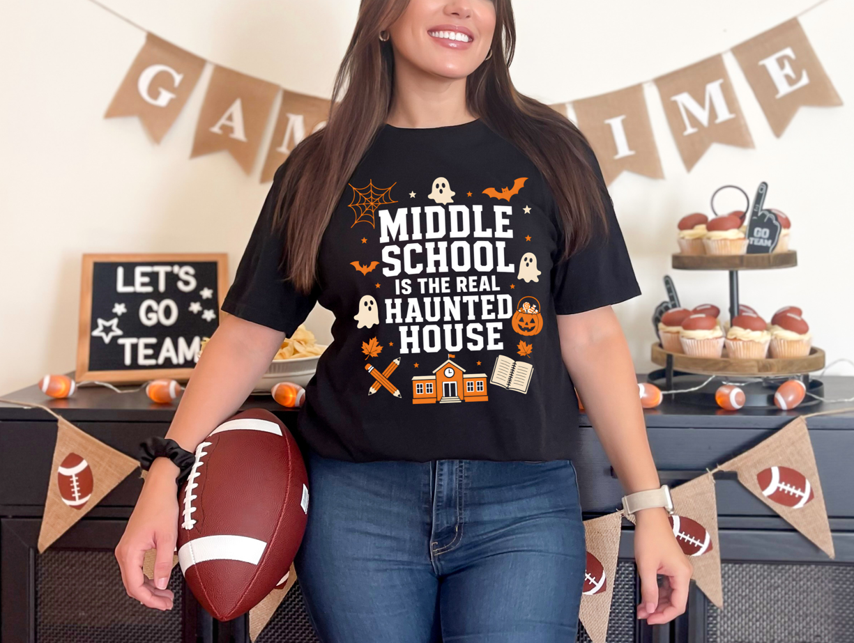 Middle School Is The Real Haunted House Unisex T-Shirt | Funny Teacher Halloween Shirt