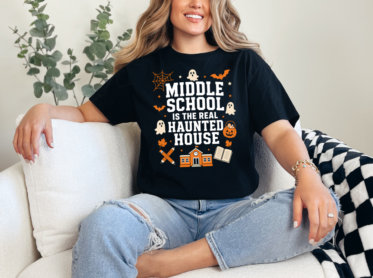 Middle School Is The Real Haunted House Unisex T-Shirt | Funny Teacher Halloween Shirt