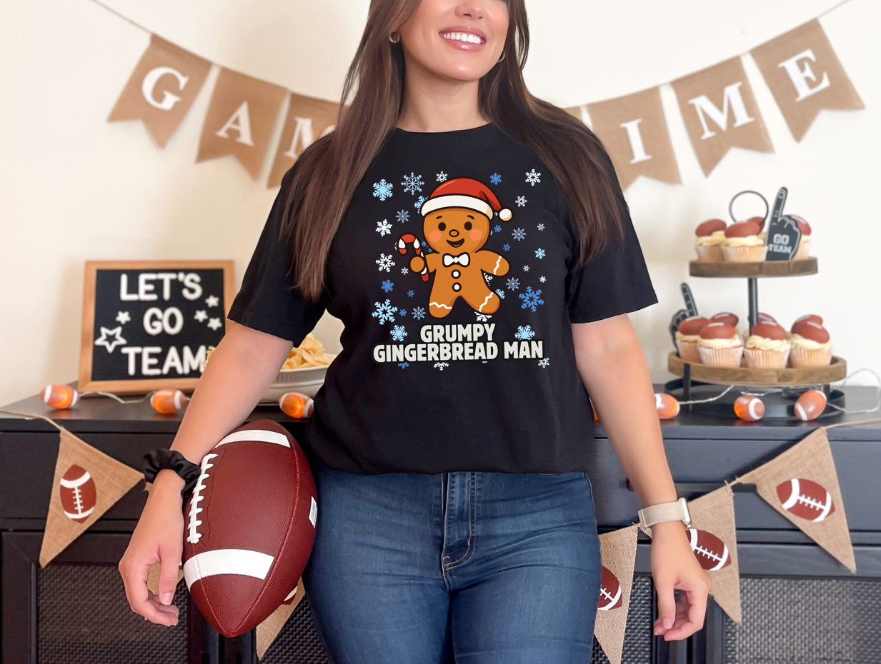 Grumpy Gingerbread Man Christmas T-Shirt | Funny Gingerbread Cookie Shirt | Cute Holiday Graphic Tee | Matching Family Christmas Gift