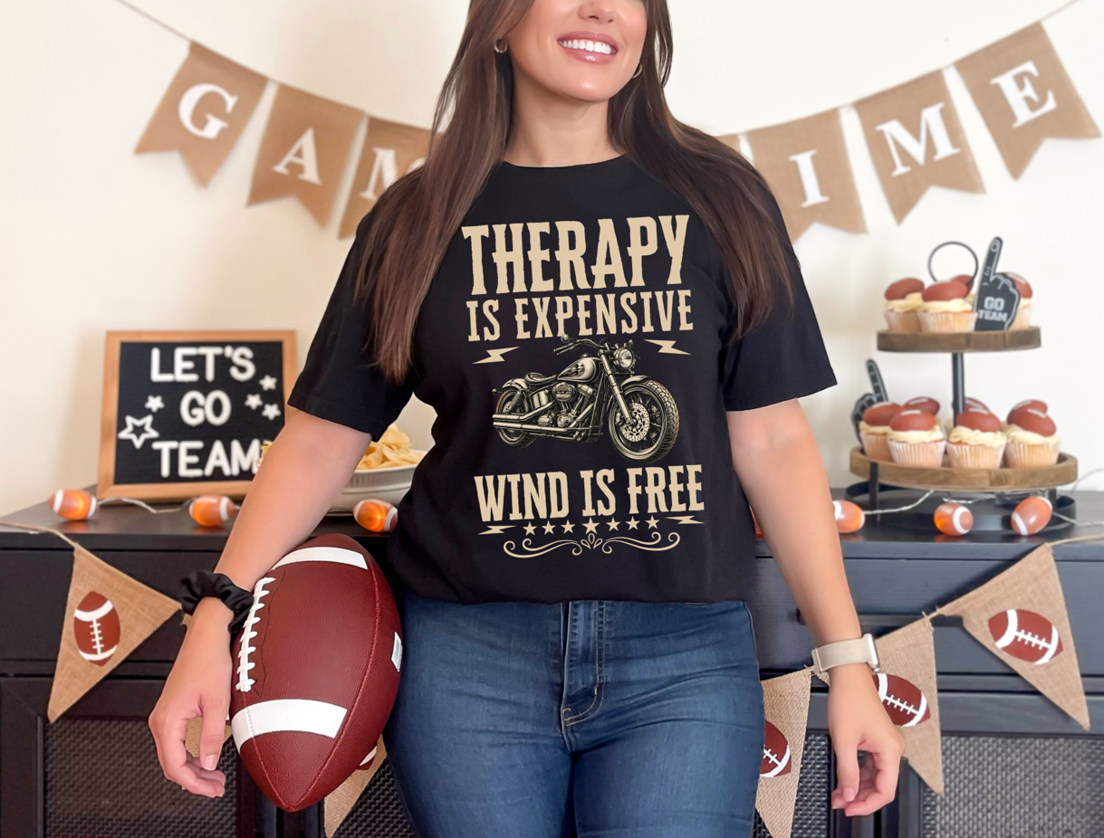 Therapy Is Expensive Wind Is Free Shirt – Funny Motorcycle Rider Gift, Biker Graphic Tee, Vintage Chopper Shirt