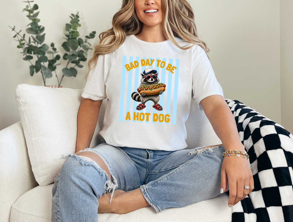 Bad Day To Be A Hot Dog Shirt – Funny Raccoon Hot Dog Graphic Tee, BBQ Lover Gift, Food Humor Shirt