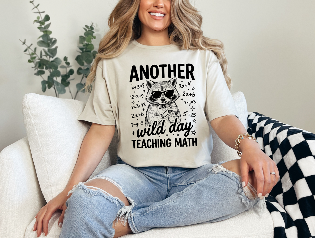 Another Wild Day Teaching Math Unisex T-Shirt | Funny Math Teacher Shirt | Raccoon Teacher Tee