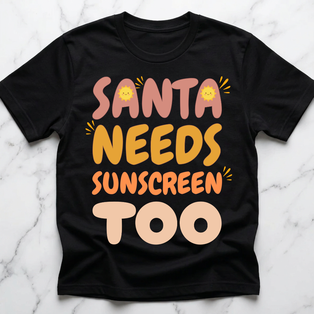 Santa Needs Sunscreen Too Unisex T-Shirt | Funny Summer Christmas Shirt | Beach Santa Tee