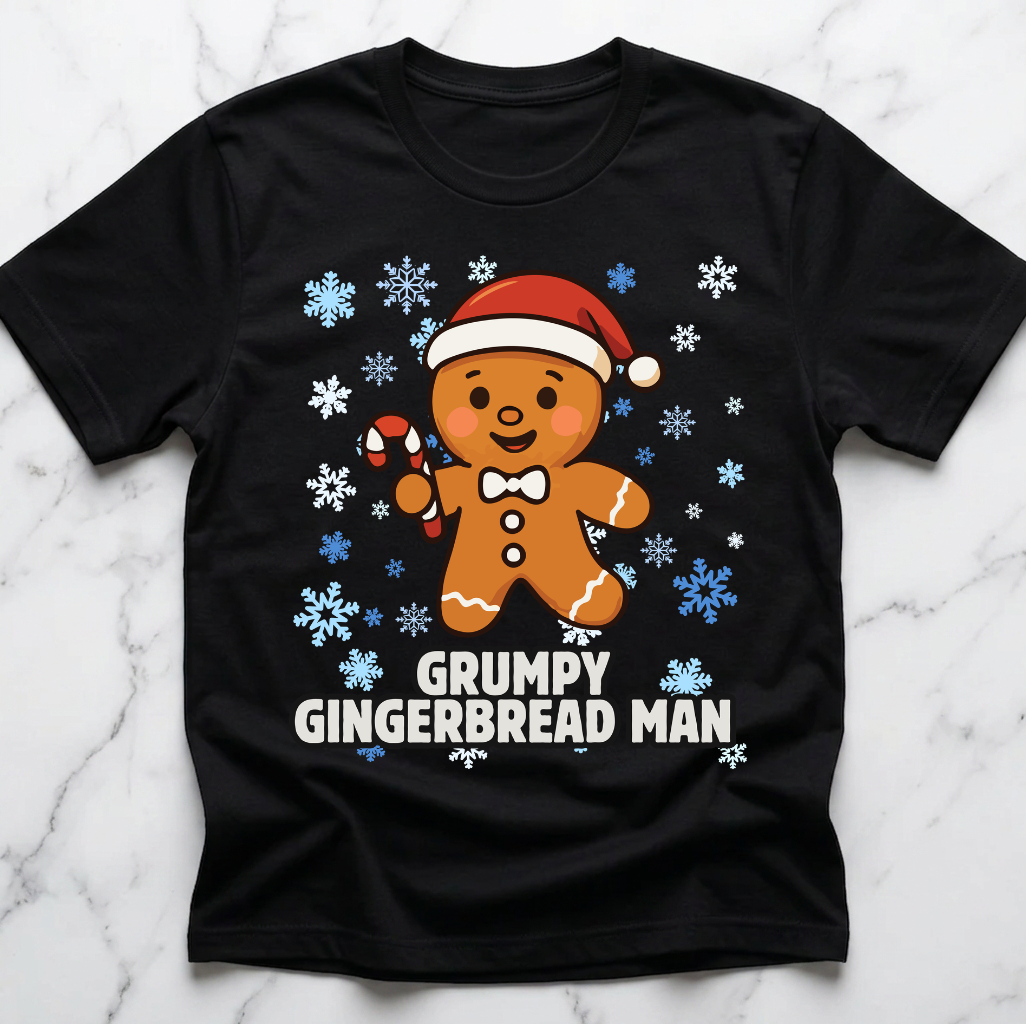 Grumpy Gingerbread Man Christmas T-Shirt | Funny Gingerbread Cookie Shirt | Cute Holiday Graphic Tee | Matching Family Christmas Gift
