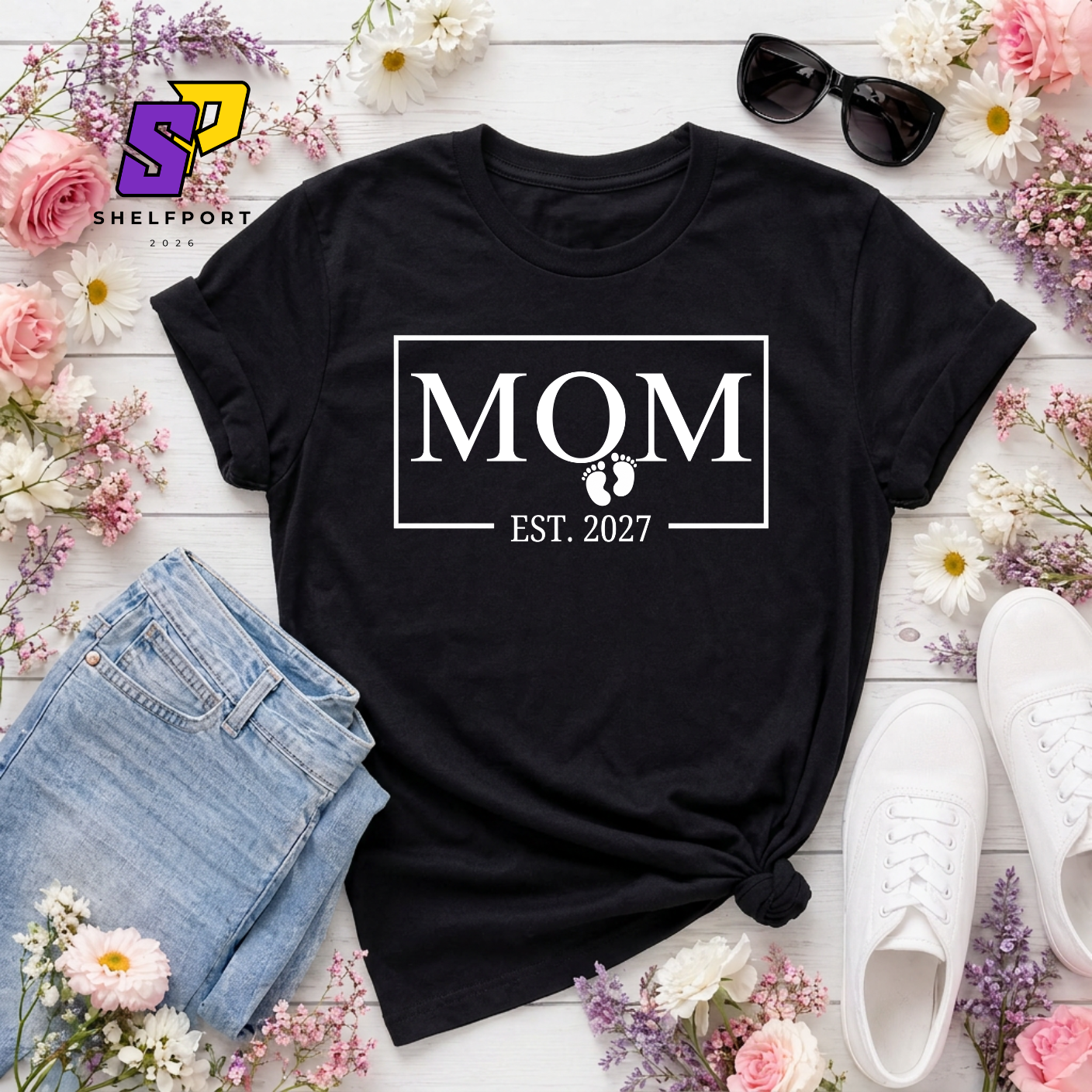 MOM EST. 2027 Shirt – First Time Mom Gift, Pregnancy Announcement Tee, New Mom Shirt, Baby Announcement T-Shirt
