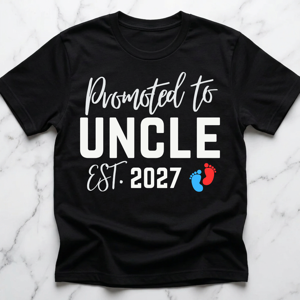 Promoted to Uncle Est 2027 T-Shirt, New Uncle Announcement Gift, Funny Family Reveal Graphic Tee, Baby Announcement Party Shirt Design